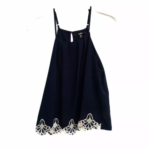 Papaya Women Navy Tank Top Cami Keyhole Neck Embroidered Solid Spaghetti Strap S - Picture 3 of 8